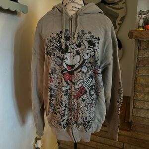 Disney Mickey Mouse Graphic Zip-Up Hoodie - Gray and Black